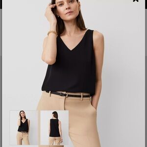 ANN TAYLOR SIZE MEDIUM PETITE BLACK MIXED MEDIA SLEEVELESS SHELL TANK EXCELLENT